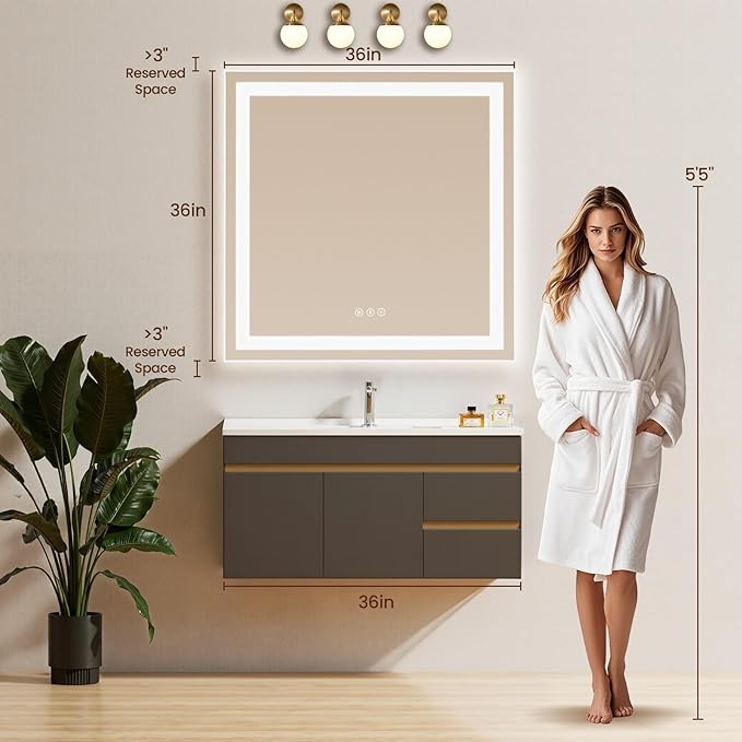 36X36 LED Bathroom Mirror with Lights, Backlit + Front Lit, Lighted Bathroom