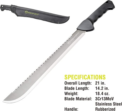 Kilimanjaro 21" Stainless Steel Machete - Serrated Edge for Outdoor Survival & Camping