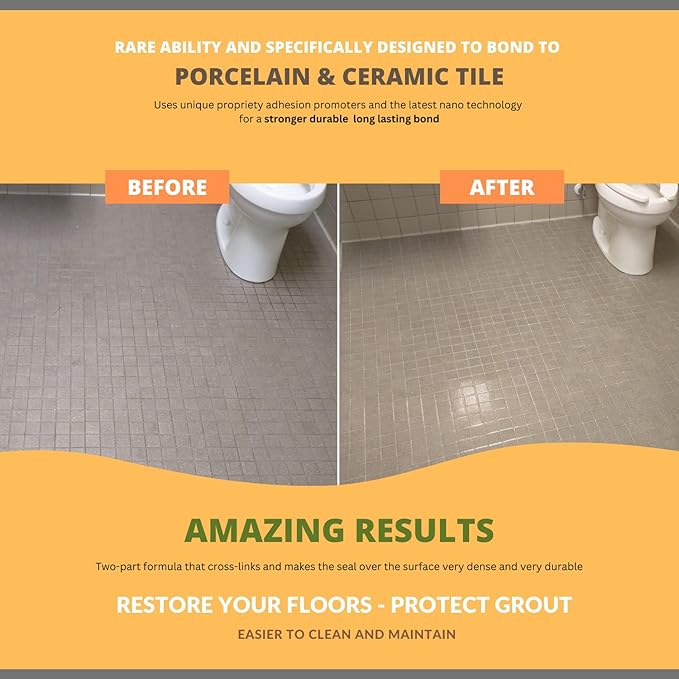 GlazeGuard Matte Floor Sealer Wall Sealer for Ceramic, Porcelain, Stone Tile Surfaces (3 Gal - Prof Grade (2) Part Kit)