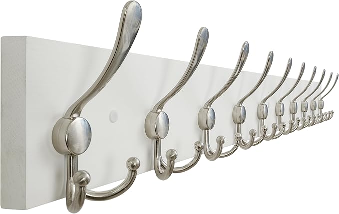 SKOLOO Creations White Solid Wood Wall Mounted Coat Rack, 10 Hooks, 38-1/8" Long
