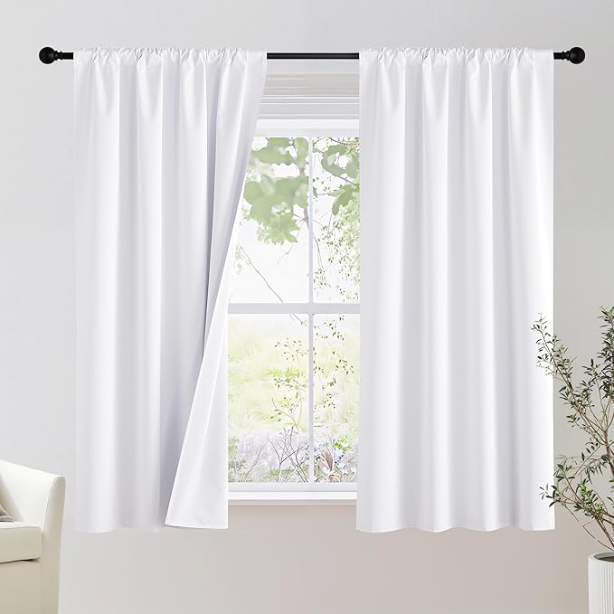 NICETOWN Bedroom 100% Blackout Curtains, 2 Panels, 42 by 54, Snow White