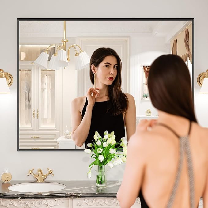 LOAAO Black Bathroom Mirror 48"X30"