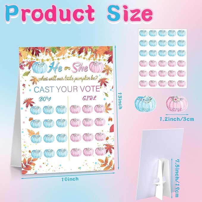 Poen Gender Reveal Board with Stand What Will Our Be Gender Reveal Game with 60 Pcs Voting Stickers for Cast Your Vote Guess Game Baby Shower(Warm)