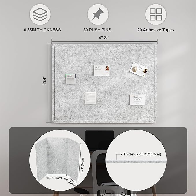 Large Felt Bulletin Board for Wall, Soft Felt Cork Board for Office, Home