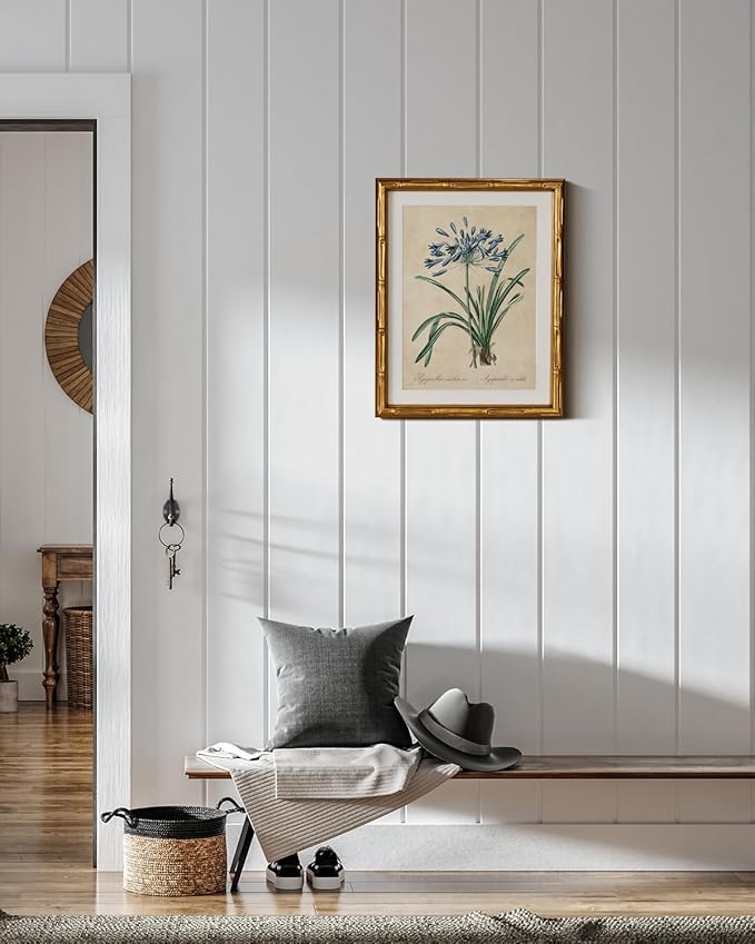 InSimSea Gold Bamboo Framed Canvas Wall Art, Retro Lily Botanical Prints