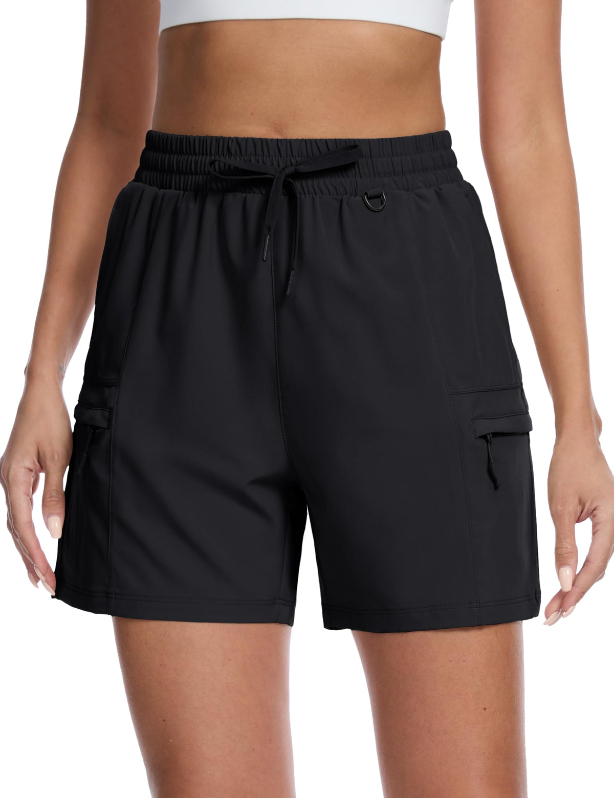MAGCOMSEN Women's 5" Hiking Cargo Shorts UPF 50+ Golf Shorts with 4 Pockets Black L