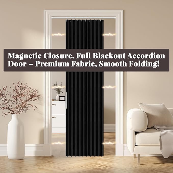 AJAZZ 100% Blackout Magnetic Door Curtain Accordion Doors Interior Closet Door