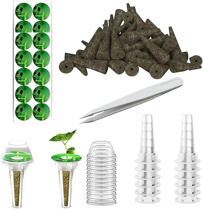 Haligo 64pcs Seed Pod Kit for Aerogarden, Hydroponics Supplies for All Brands Hydroponics Growing System, Grow Anything Kit with 20 Grow Sponges, 20 PVC Labels, 12 Plant Baskets & Domes, 1pc Tweezer