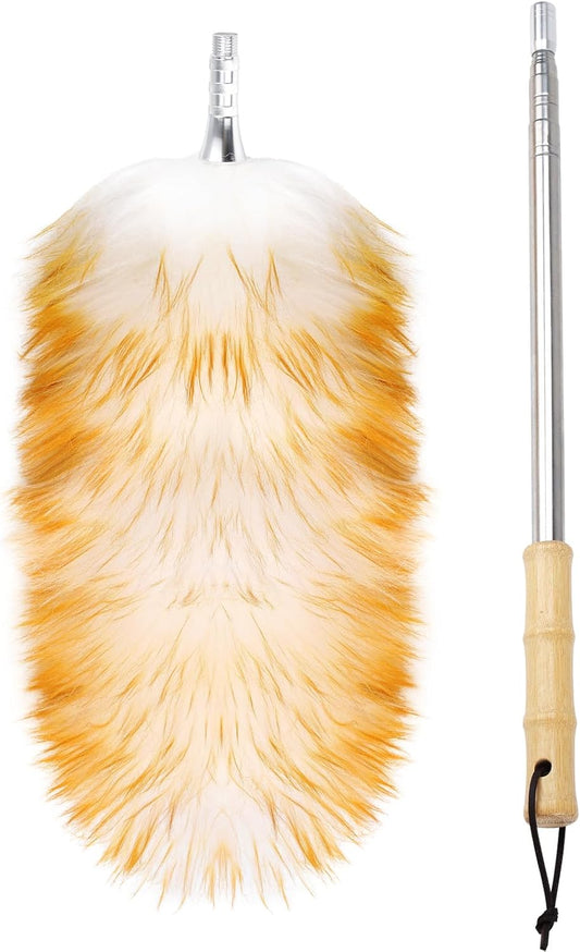 Feathers Duster,Long Telescoping Lambswool Dusters with Stainless Steel Extension Pole Up to 87.8" for Cleaning High Ceiling Fan, High Ceilings,Furniture,Hard to Reach Areas