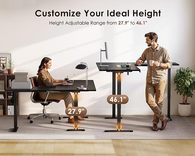 OffiGo 63 Inch Reversible L Shaped Electric Standing Desk, Height Adjustable Corner Stand up Desk, Ergonomic Large Lift Computer Table for Home, Office, Workstation, Black