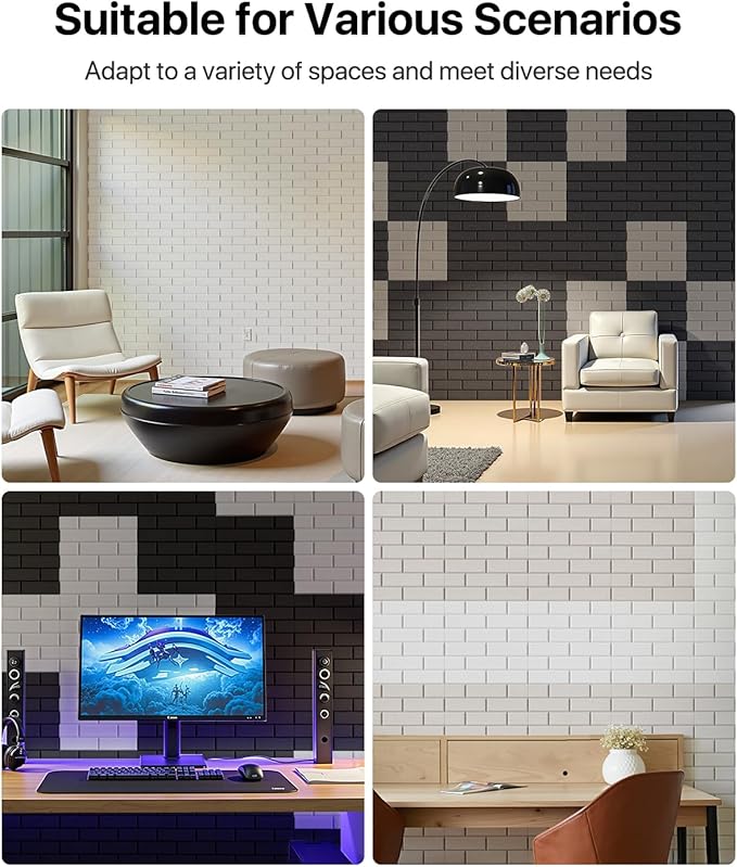 Acoustic Wall Panels Self-Adhesive, 12 Pack Sound Absorbing Panels Brick