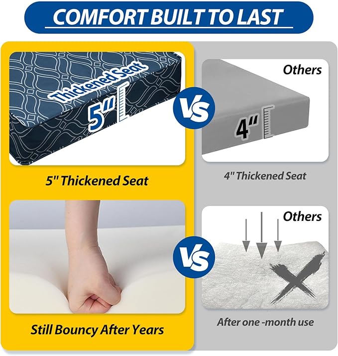 AAAAAcessories Outdoor Seat Cushions for Chairs, Fade-Resistant, Waterproof Patio Furniture Replacement Cushions, 24" x 24" x 5" + 24" x 13.5", Slate Blue Vine Trellis