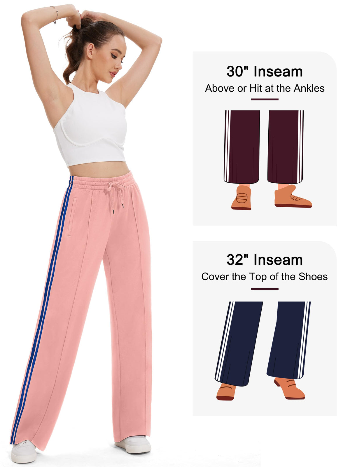 Tapata Petite Women's 28" Inseam Track Pants Elastic Waistband Y2K with Zipper Pockets Dance Studio Sweatpants, Pink, S