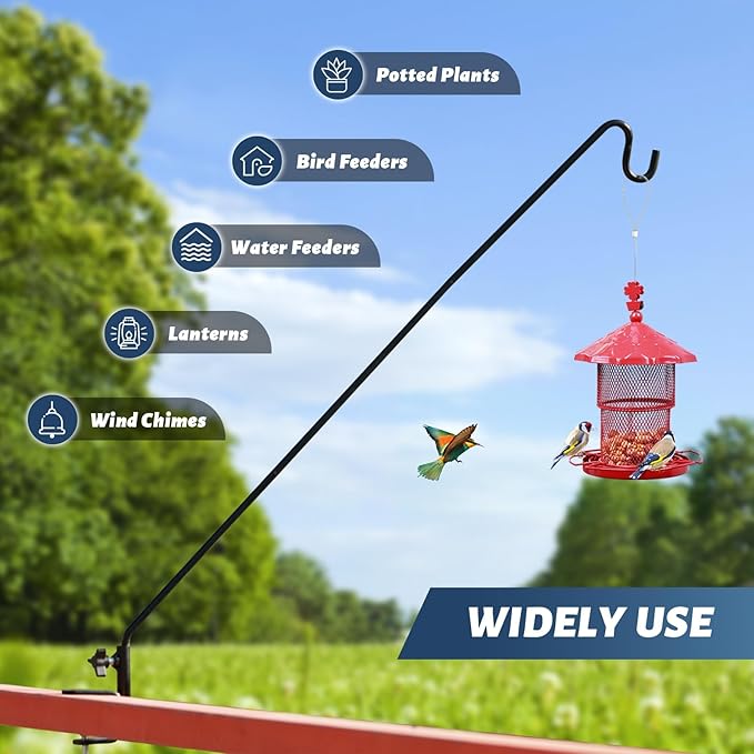 ERYTLLY 3 Inch Clamp Deck Hook 28" Long Deck Hook for Hanging Bird Feeder,Plants,Wind Chimes,Lanterns 1 Pack