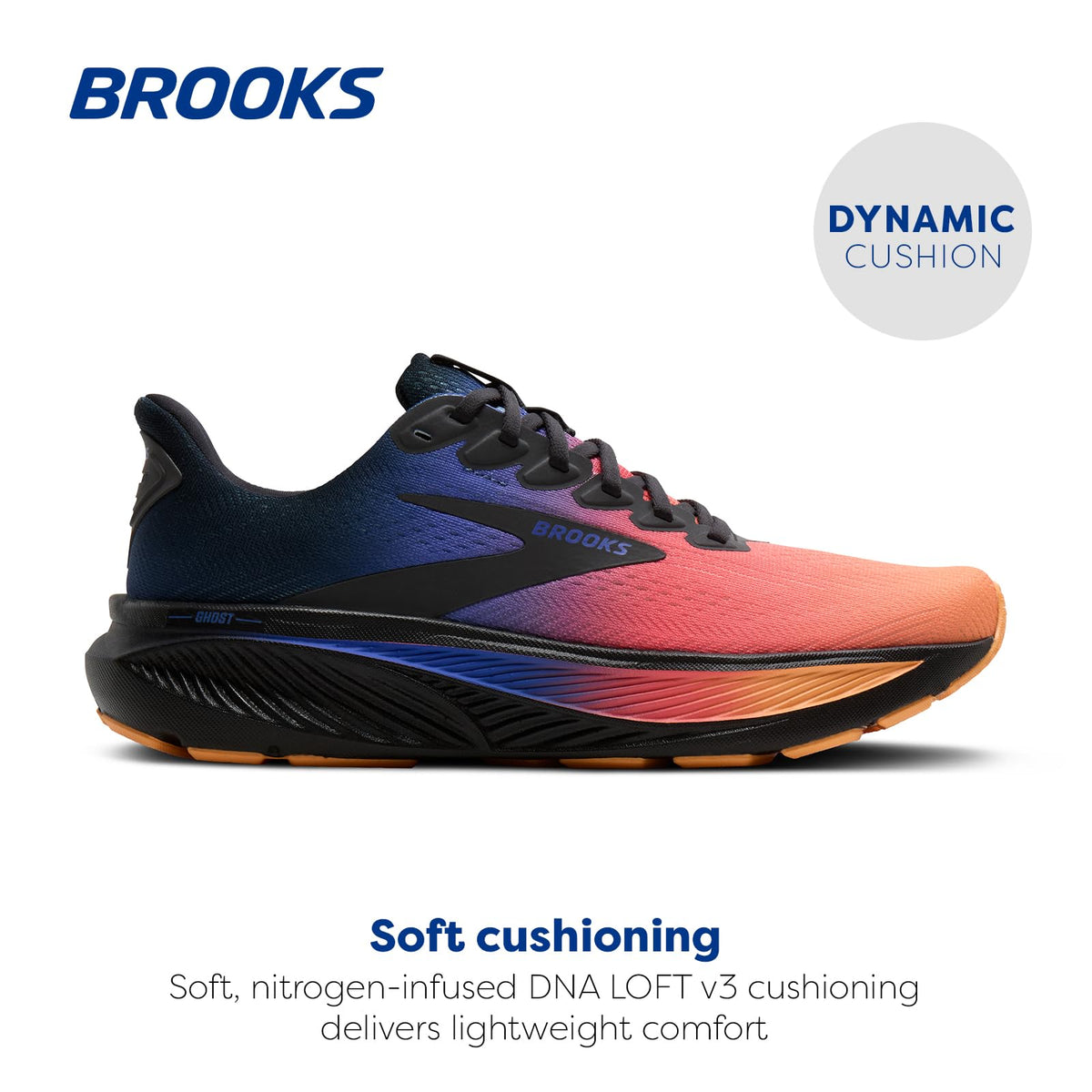 Brooks Men’s Ghost 17 Neutral Running Shoe - Night/Blue/Papaya - 10 Medium