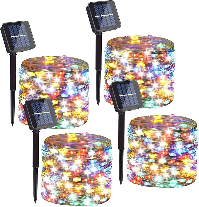 4 Pack Solar Powered Copper Wire String Lights Outdoor, Total 400 LEDWaterproof 8 Modes Fairy Lights for Garden, Patio, Party, Yard, Christmas (Multi-Color)