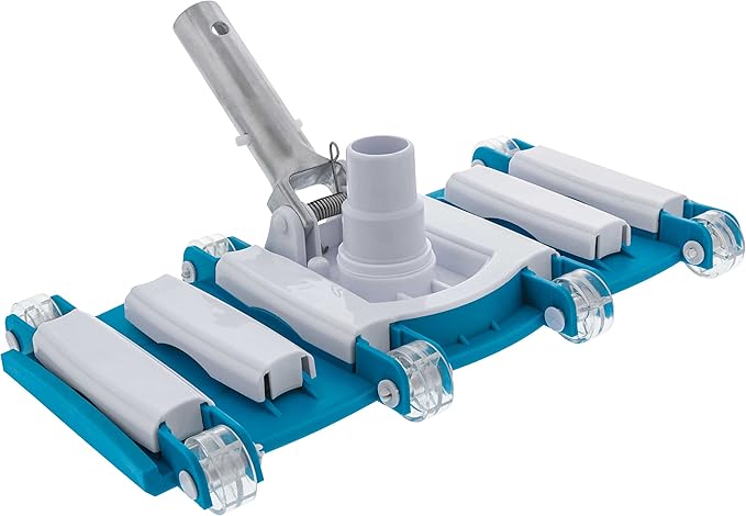 U.S. Pool Supply 14" Manual Pool Vacuum Head for Inground Pools, Flexible, Weighted - 6 Weights, Swivel Hose Connection 1.25" or 1.5", Aluminum Pole Handle - Accessory Attachment, Clean Remove Debris