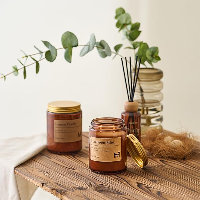 M&SENSE Eucalyptus Mint Home Scented Candle | 19.4oz, 115-Hour Burn | Natural Organic Soy Wax | Long-Lasting for Stress Relief and Gifting | for Bedroom，Relaxing SPA，Office