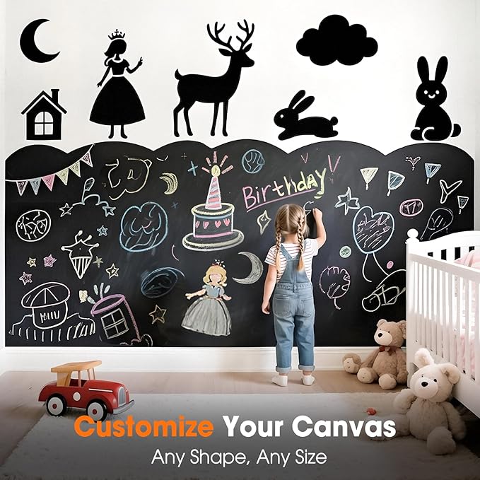Chalkboard Wallpaper Peel and Stick, 17.5"x393.7" Blackboard Contact Paper Self