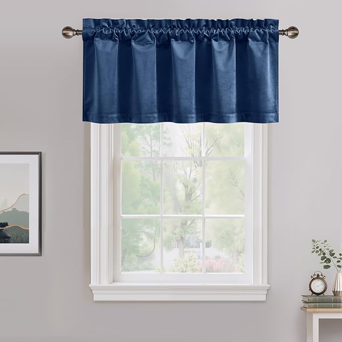 NICETOWN Navy Blue Velvet Cafe Valance, Window Treatment