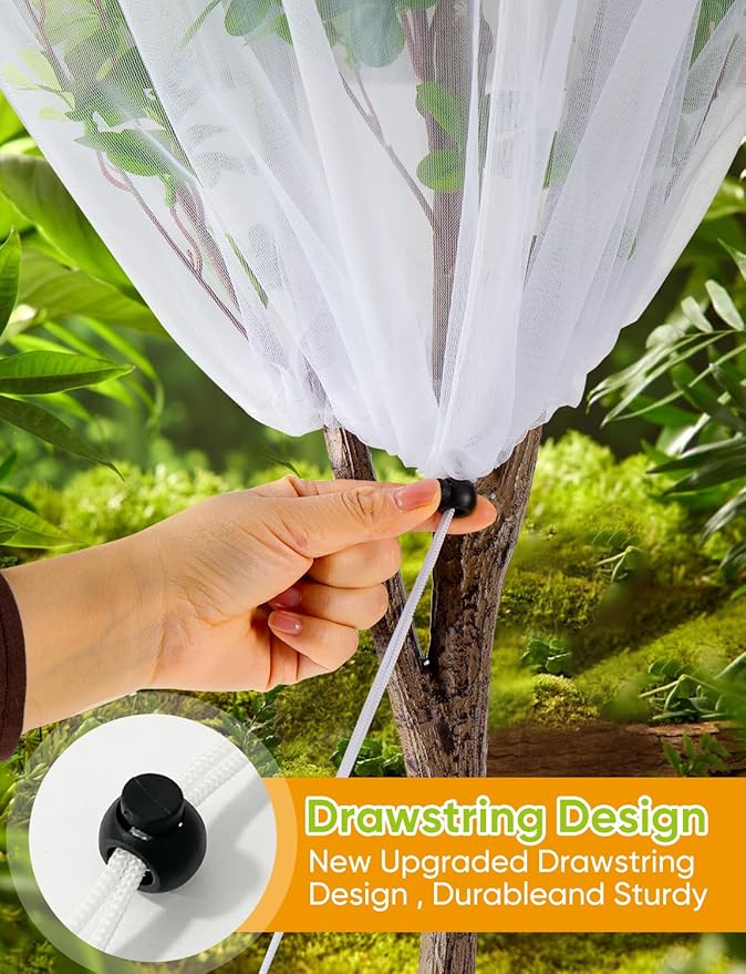 HKZ Bird Netting for Blueberry Bushes - 6Pcs Garden Netting Pest Barrier with Drawstring, White, 31.5x31.5 inches + 31.5x39.5 inches