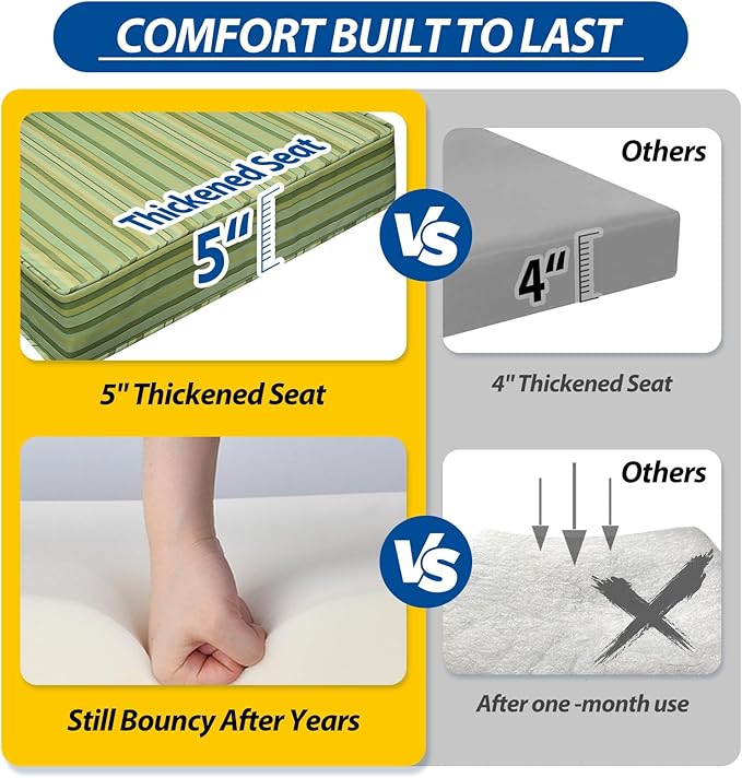 AAAAAcessories Outdoor Seat Cushions for Chairs, Fade-Resistant, Waterproof Patio Furniture Replacement Cushions, 23.5" x 25.5" x 5" + 23.5" x 13.5", Mossy Forest Stripe