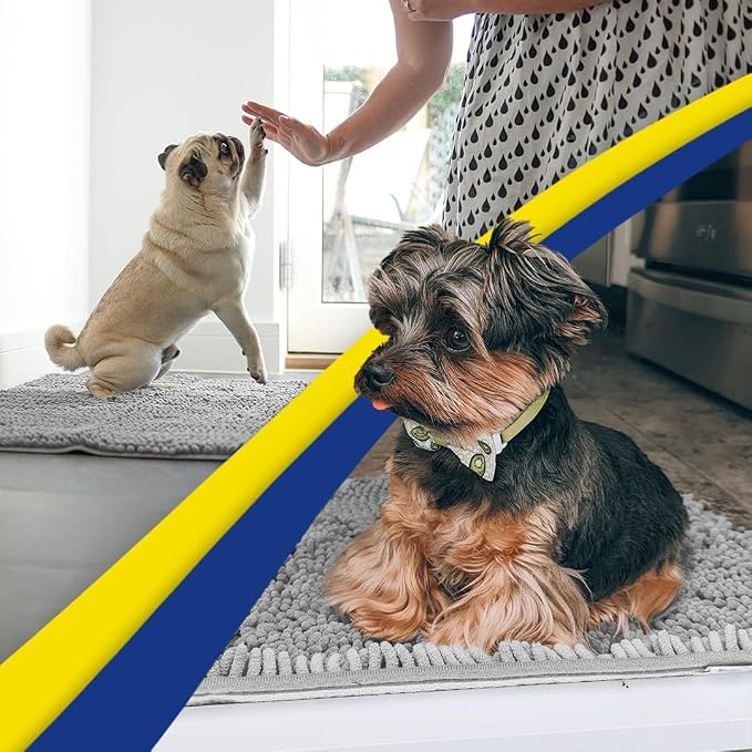 Muddy Mat® | Super Water Absorbent Door Mat Indoor, Microfiber Quick Dry Chenille Entryway Rug, Slip Resistant Front Door Mat, Indoor Mats for Entryway, Machine Washable Pet Rug, Light Grey 5ft x 7ft
