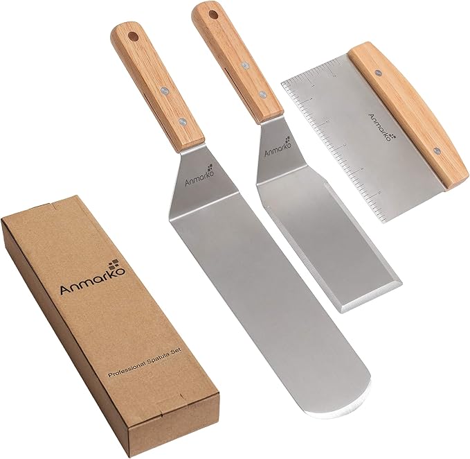 Professional Griddle Spatula Set - Stainless Steel Metal Spatula and Griddle Scraper - Heavy Spatula Griddle Accessories Great for Cast Iron Griddle BBQ Flat Top Grill - Commercial Grade