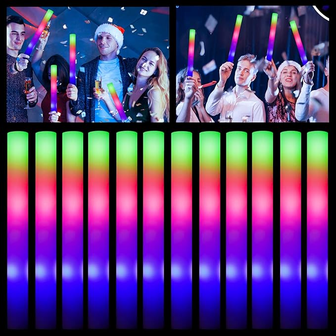 Glow Sticks Bulk - 38 Pcs LED Foam Sticks Glow in the Dark Party Supplies with 3 Modes Flashing Effect, Glow Batons Party Favors for Party Wedding Birthday Concert Halloween Christmas