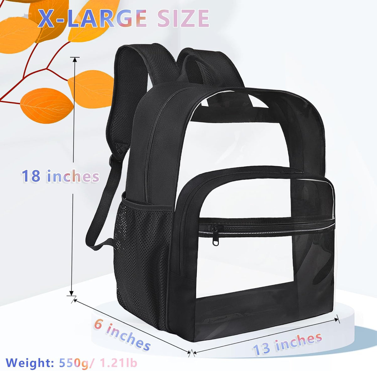 Skiennix Clear Backpack - Heavy Duty Transparent Bookbag for School | 18-Inch Black PVC Design