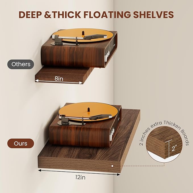 Vivelove 12 Inch Deep Floating Shelves