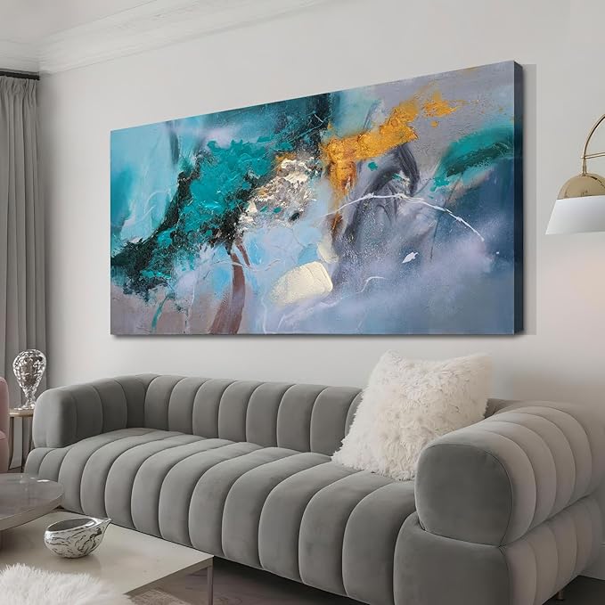 Anolyfi Teal Abstract Canvas Wall Art
