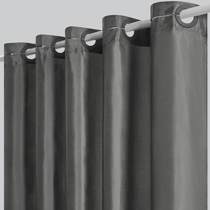 No Hook Stall Size Shower Curtain,48 x 84 Inch Small Half Narrow Shower Curtain Liner,Waterproof Fabric Bathroom Curtains with 6 Plastic Split Grommets,Hotel Grade Machine Washable,Dark Grey