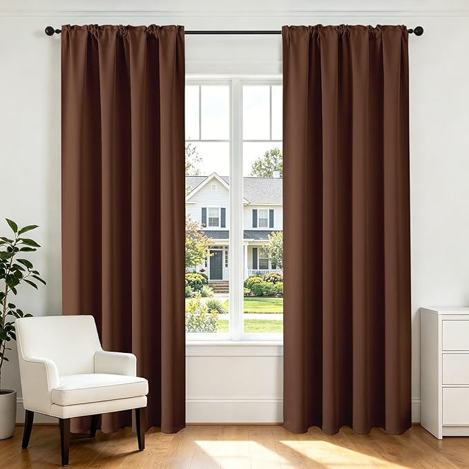 CUCRAF Brown Blackout Curtains 72 inch Length 2 Panels Set, Rod Pocket Room