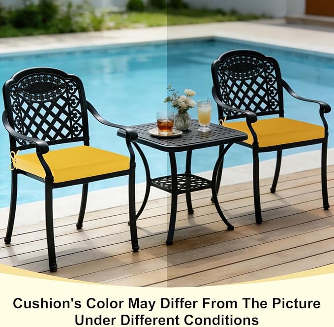 downluxe Waterproof Outdoor Chair Cushions for Patio Furniture, 22" x 22" x 3" Patio Chair Cushion with Adjustable Ties & Portable Handle, Square Outdoor Cushion with Removable Cover, Yellow, 2 Pack