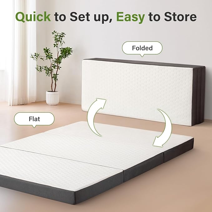 Folding Mattress 3in TwinXL Memory Foam Tri-Folding Mattress with Washable Cover Foldable Floor Mat for Guest Bed, Camping, Yoga, RV Travel, White (Size: 38" L x 80" W x 3" Th)
