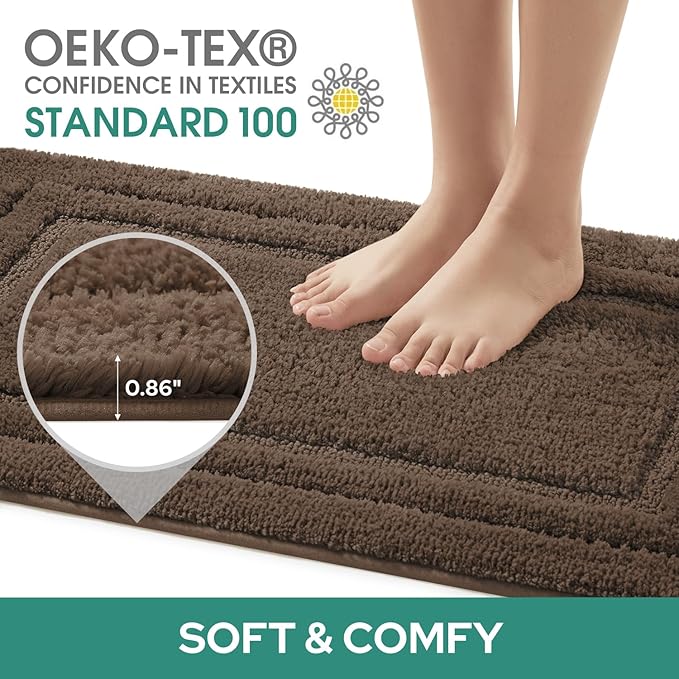 HOMEIDEAS Bathroom Rugs Sets 3 Piece, Super Soft and Absorbent Non Slip Microfiber Toilet Bath Mat with U-Shaped (Brown)