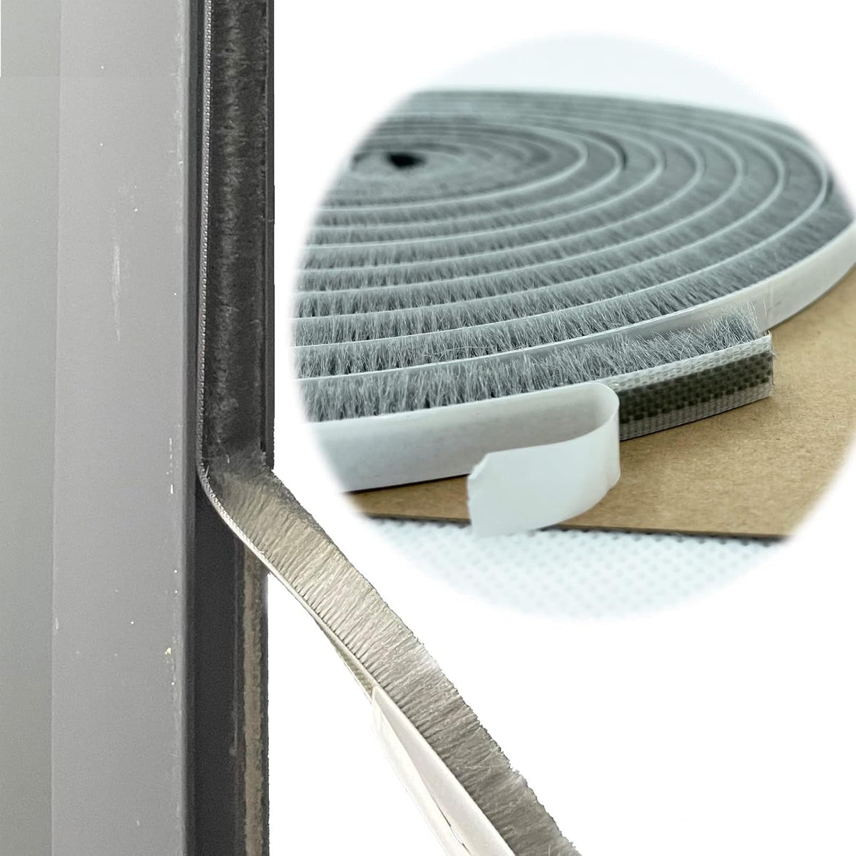 Door Sealer Weather Stripping for Sliding Window Frame Seal Strip, Pile Brush Self Adhesive Weatherstrip Sealer Soundproofing (80ft x11/32 Backing x 11/32 Brush inch, Grey)