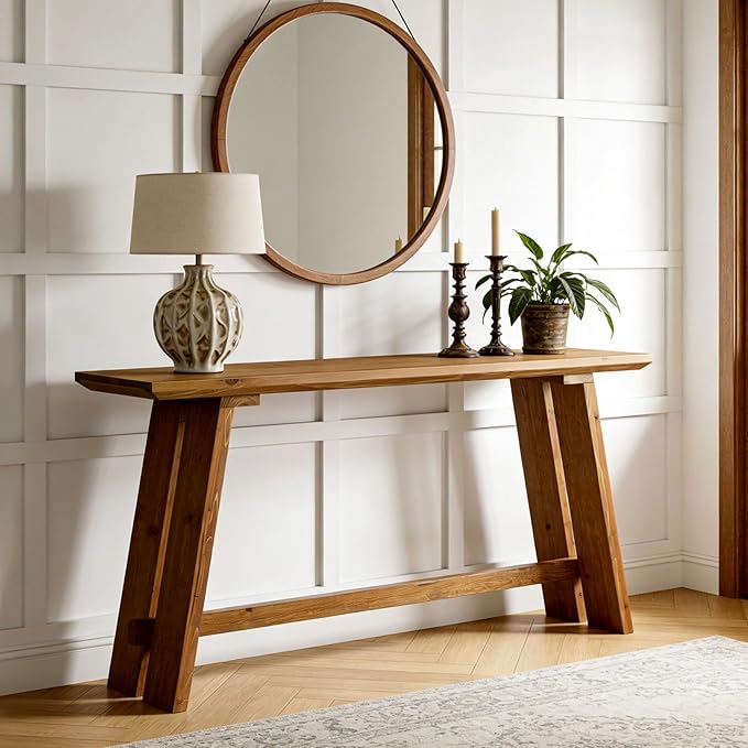 Tribesigns 63-Inch Solid Wood Console Table for Entryway, Narrow Long Sofa Table Behind Couch with Parquet Tabletop for Living Room, Entrance, Hallway, Foyer