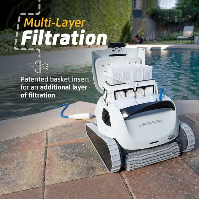 Dolphin (2026 Model) Explorer E50 Wi-Fi Automatic Robotic Pool Vacuum Cleaner, Waterline Scrubber Brush, Ideal for All Pool Up to 50 Feet in Length