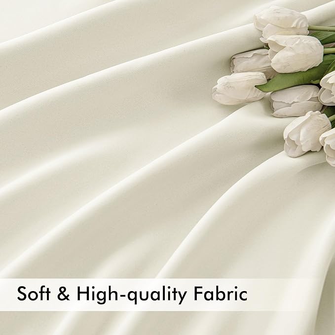 MIULEE Cream Back Tab Blackout Curtains 120 Inch Long 2 Panels Set