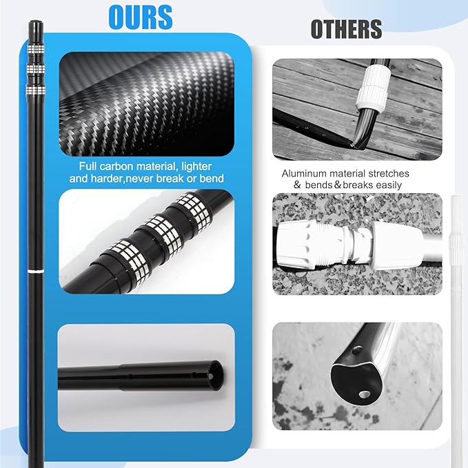 Carbon Fiber Pool Rod - Professional 4.5-15 Foot Telescopic 4-Piece Pool Cleaning Rod Set, Adjustable Telescopic Rod for Cleaning Nets, Brushes, Vacuum Heads