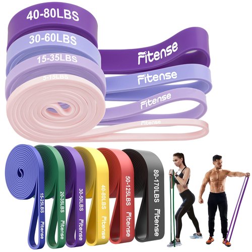 Fitense Resistance Bands Set 6PSC & 4PCS - Pull Up Bands 15-170 LBS & 5-80LBS for Men Women, Exercise Bands Resistance with Door Anchor, Training Poster & Pouch for Body Stretching, Pull Up Assist