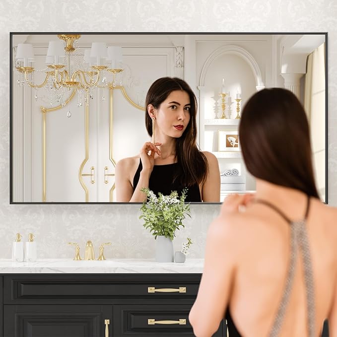 LOAAO Black Bathroom Mirror 60"X30"
