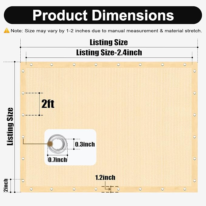 Artpuch 90% Sun Shade Cloth, 10 x 12 FT Pergola Shade Cover Canopy with Grommets, Sun Screen Fabric Tarp for Patio, Outdoor, Garden, Backyard, Wheat