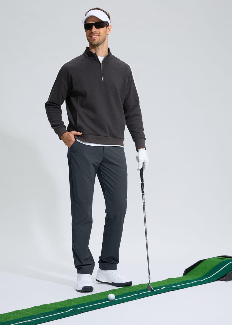 Pudolla Dress Pants for Men Golf Pants Stretch Work Dress Comfy Pants 34 Lightweight Quick Dry Casual Slacks Trousers(Iron Grey 33Wx34L)
