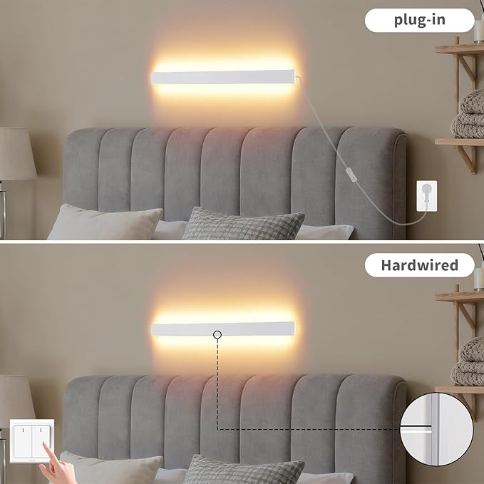 KELUOLY Modern Plug in Wall Sconces, 23.6 inch Frosted White LED Long Wall