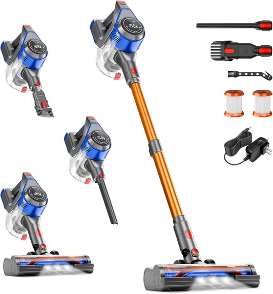 Cordless Vacuum Cleaner, 45Kpa Vacuum Cleaner for Home, 45Mins Stick Vacuums with Battery Display, Anti-Tangle &Wall Mount Charging, 8 in 1 Lightweight Vacuum for Hard floor Carpets Pet Hair, Y501