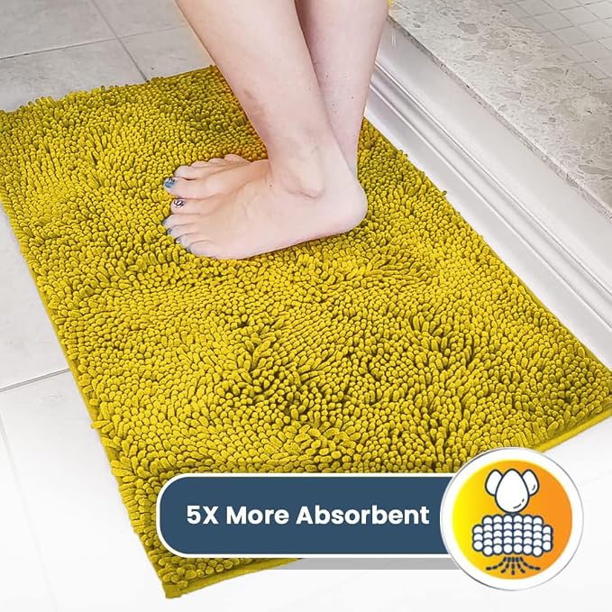 Muddy Mat® | Super Water Absorbent Door Mat Indoor, Microfiber Quick Dry Chenille Entryway Rug,Slip Resistant Front Door Mat,Indoor Mats for Entryway,Machine Washable Pet Rug, Lemon Yellow 36" x 120"