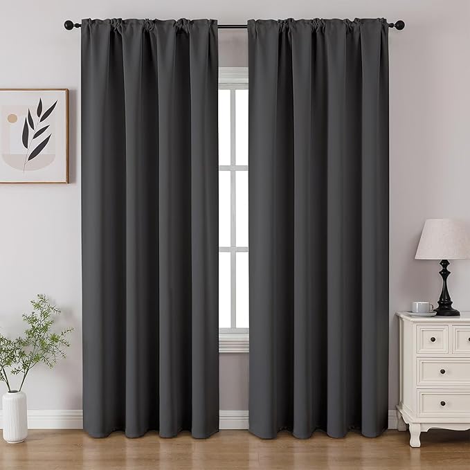 CUCRAF Dark Grey Blackout Curtains 84 inch Length 2 Panels Set, Rod Pocket Room